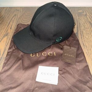 Gucci Black Canvas Ball Cap with Green GG Logo